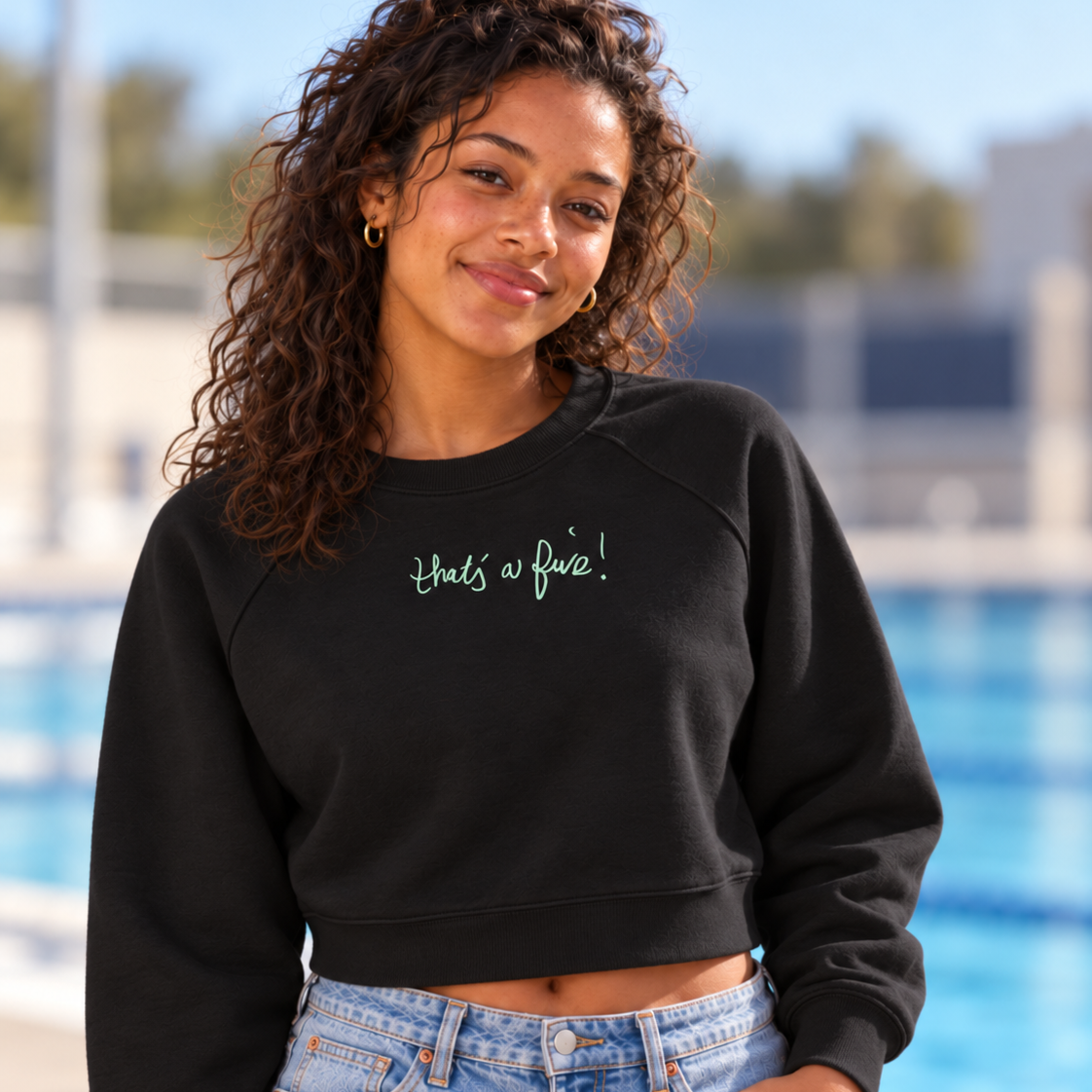 that's a five! Embroidered Crop Sweatshirt
